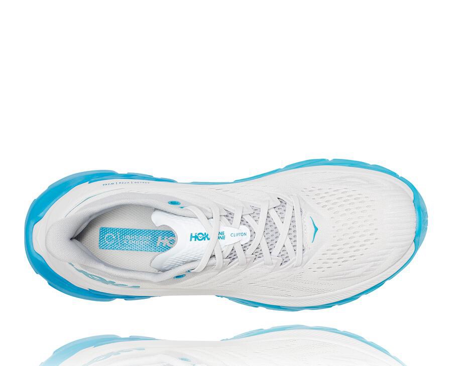 Hoka One One Mens Running Shoes - Clifton Edge - White/Blue - AFSH98723